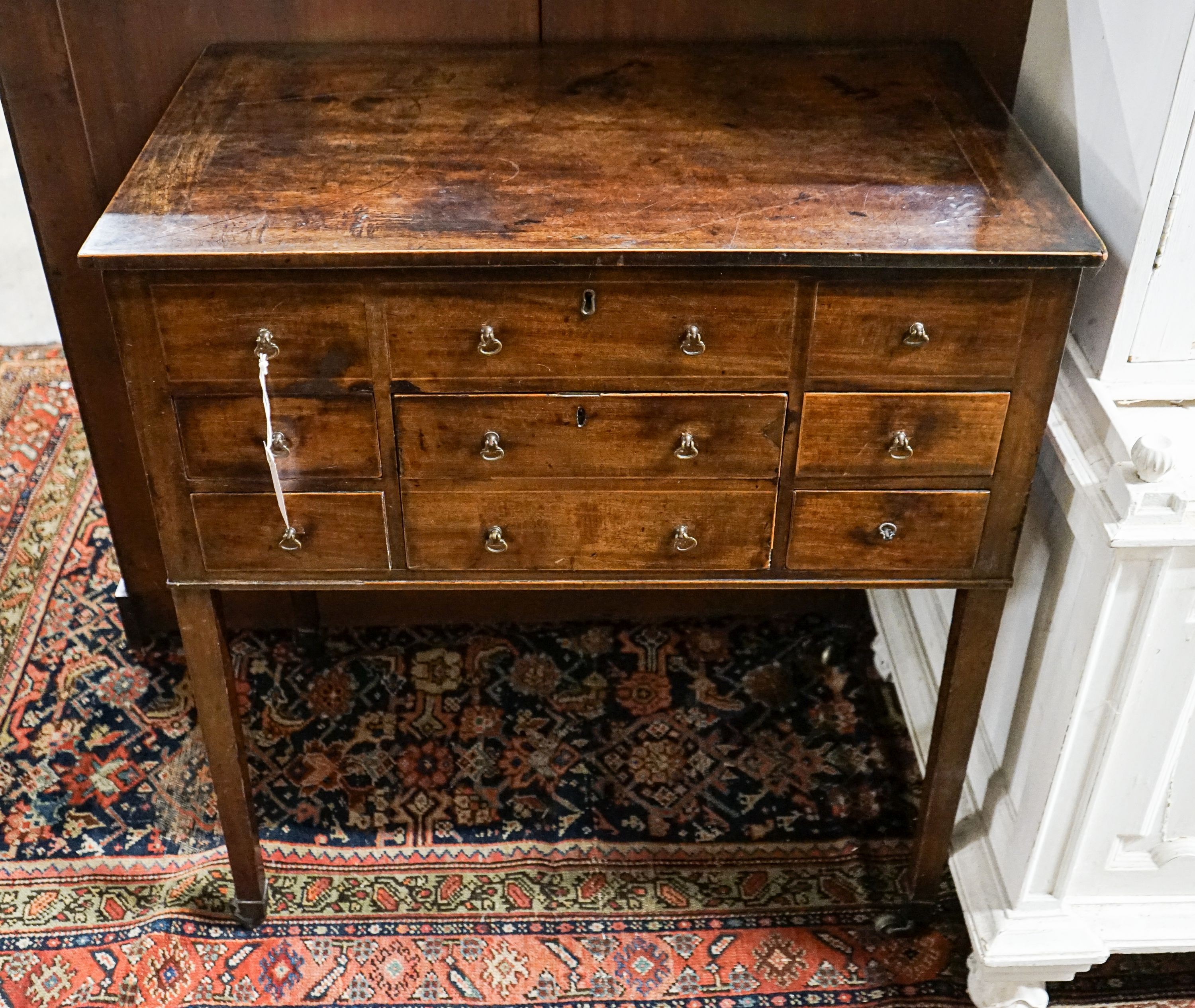 A George III mahogany enclosed washstand with hinged top, width 78cm, depth 49cm, height 84cm